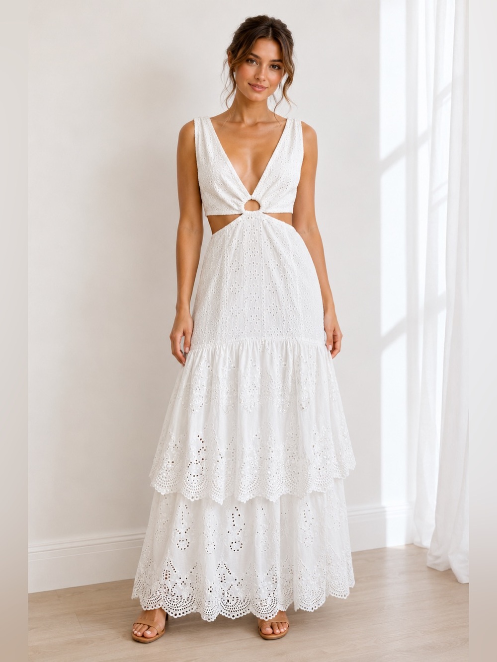 Significant Other Mazie Cutout White Eyelet Maxi Dress